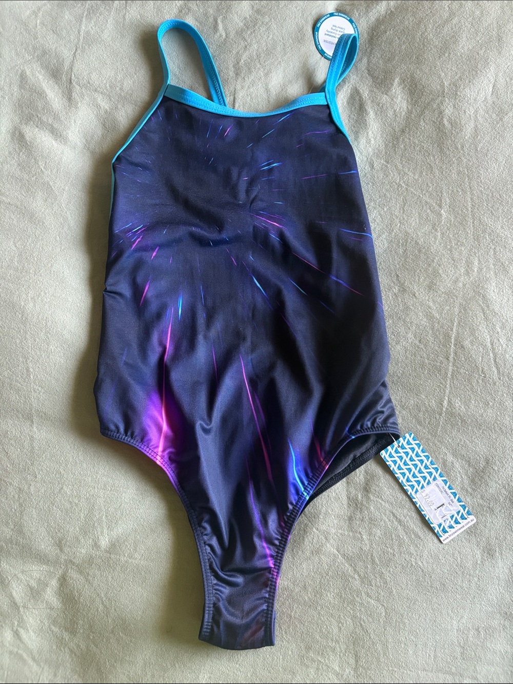 Finz Swimwear Starburst Bar Back One Piece Swimsuit Black NWT $92 Retail
